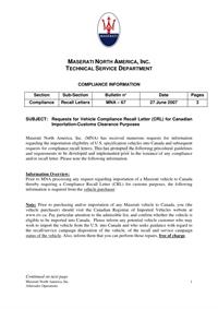 玛莎拉蒂Vehicle Compliance Recall Letter for Canadian Importation-Customs Clearance