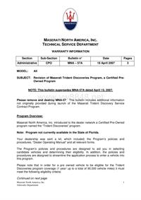 玛莎拉蒂Revision Maserati Trident Discovery (Certified program) Program